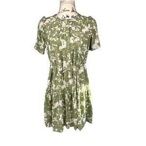 Fat Face Mini Sundress Tiered Ruffled Belted Green Floral Size 4 Wood Fairy